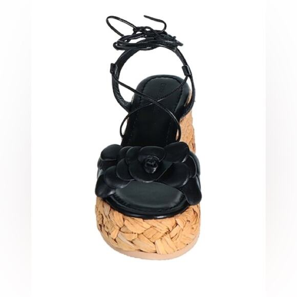 Emanuelle Vee Black Espadrilles Wrap Sandals Women's Size 37 NEW - Picture 2 of 7